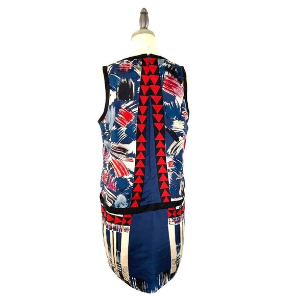 Twelve By Twelve 100% Silk Sleeveless Lined Dress M Red Blue Mod - Picture 4 of 12